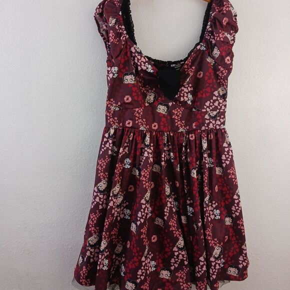 Betry Boop unique vintage  Burgundy Babydoll Heart Dress size 1X/16 - Picture 2 of 8